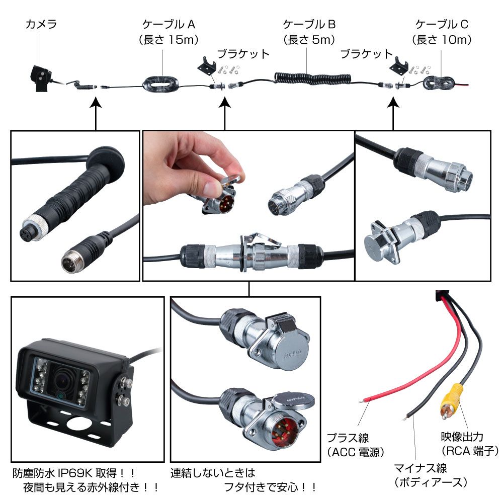バックカメラ トレーラー用配線30Mコード付